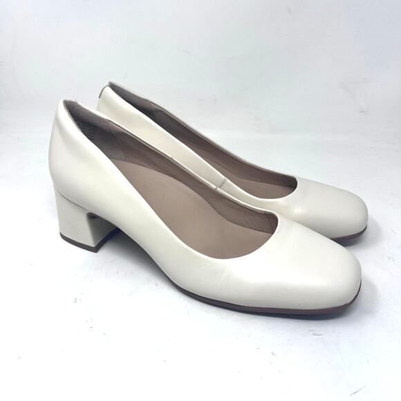 Abeo Women's Size 9.5 Avenue Pump Cream Leather Comfort Block Chunky Heel - Picture 1 of 9